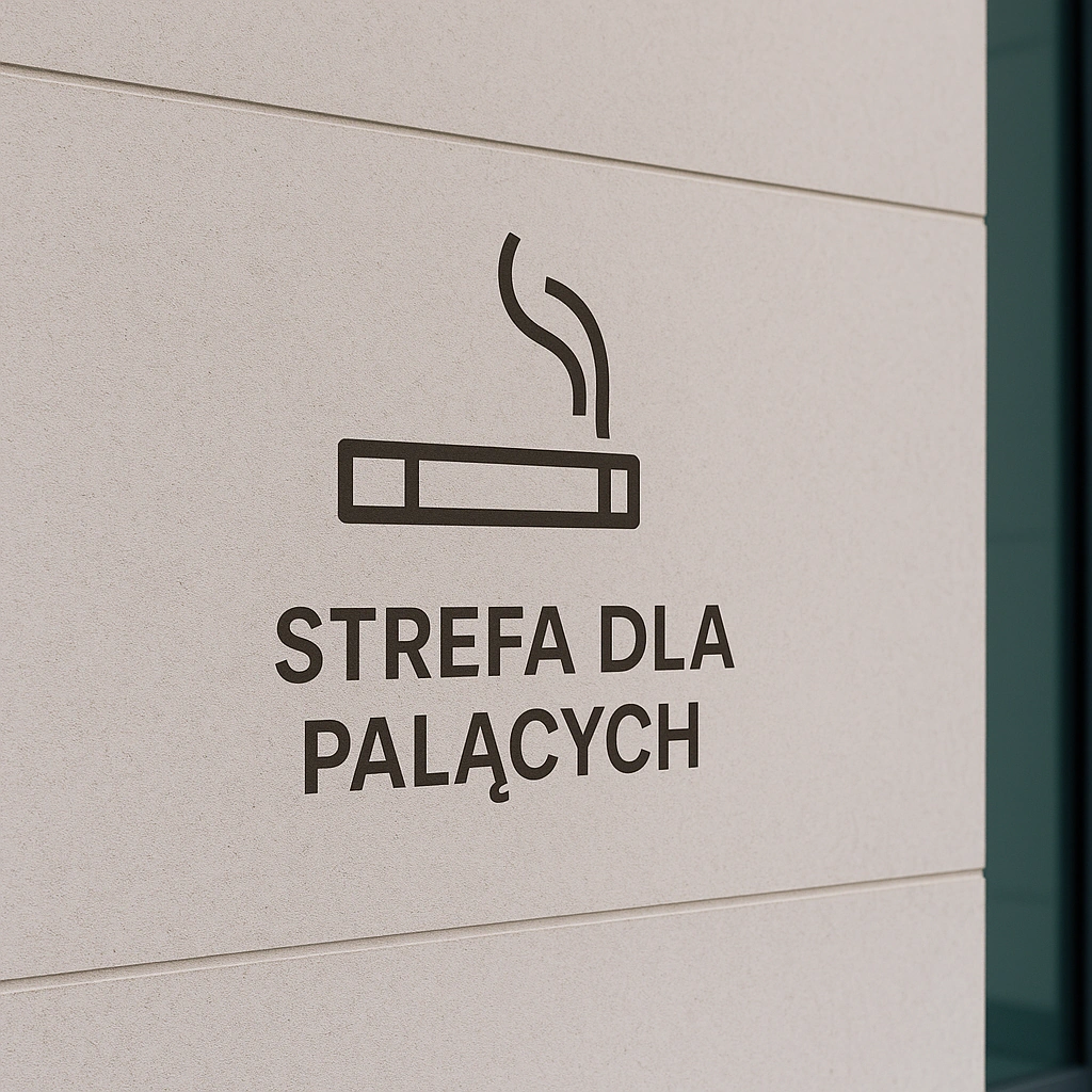 Tabliczka z napisem ‘Strefa dla palących’ i ikoną papierosa