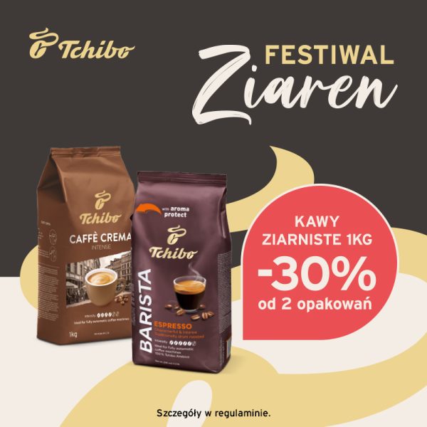 Grafika promująca festiwal ziaren w tchibo. 2 paczki kawy 1 kg na grafice promocyjnej.
